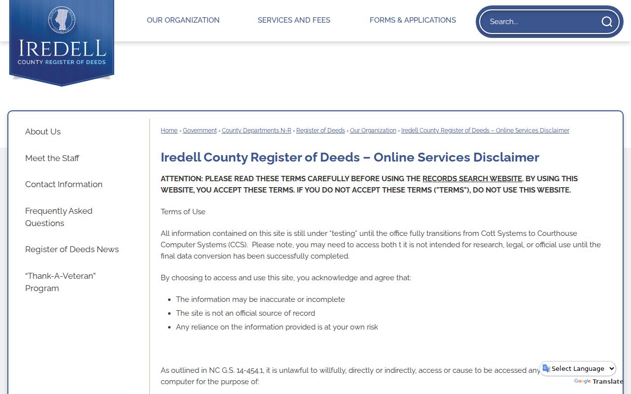 Statesville residents directory Iredell Register of Deeds online transition notice
