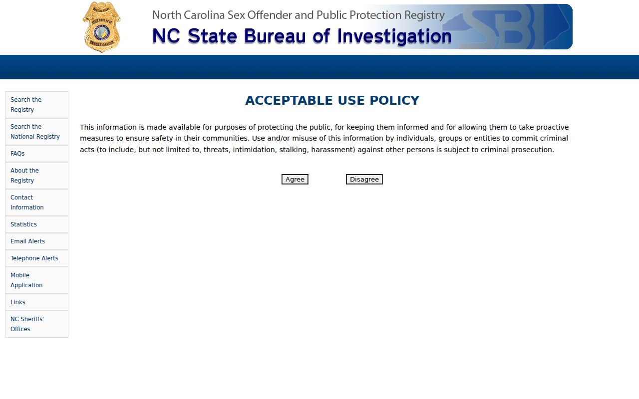 Statesville resident lookup view of the North Carolina SBI official registry entry