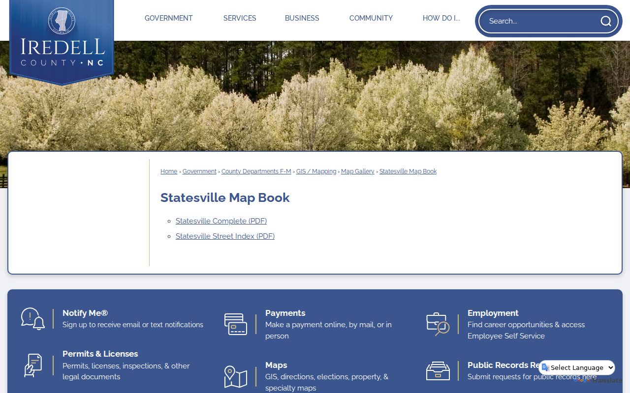 Statesville street directory image of the county map book and street index source