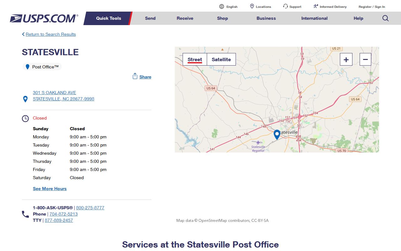 Statesville ZIP code directory image of the Statesville Post Office postal anchor for 28677