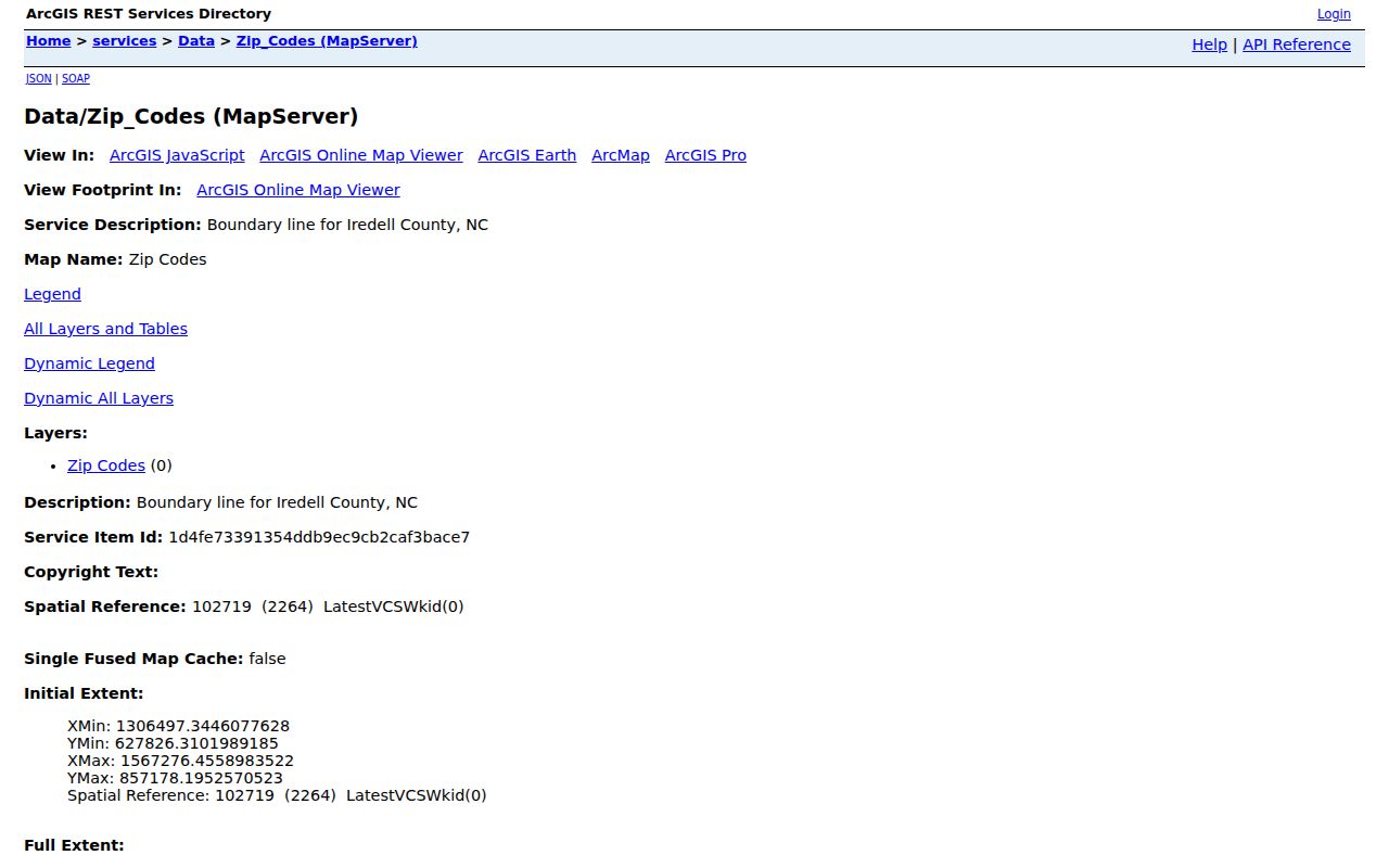 Statesville ZIP code directory image of the Iredell County ArcGIS ZIP boundary service