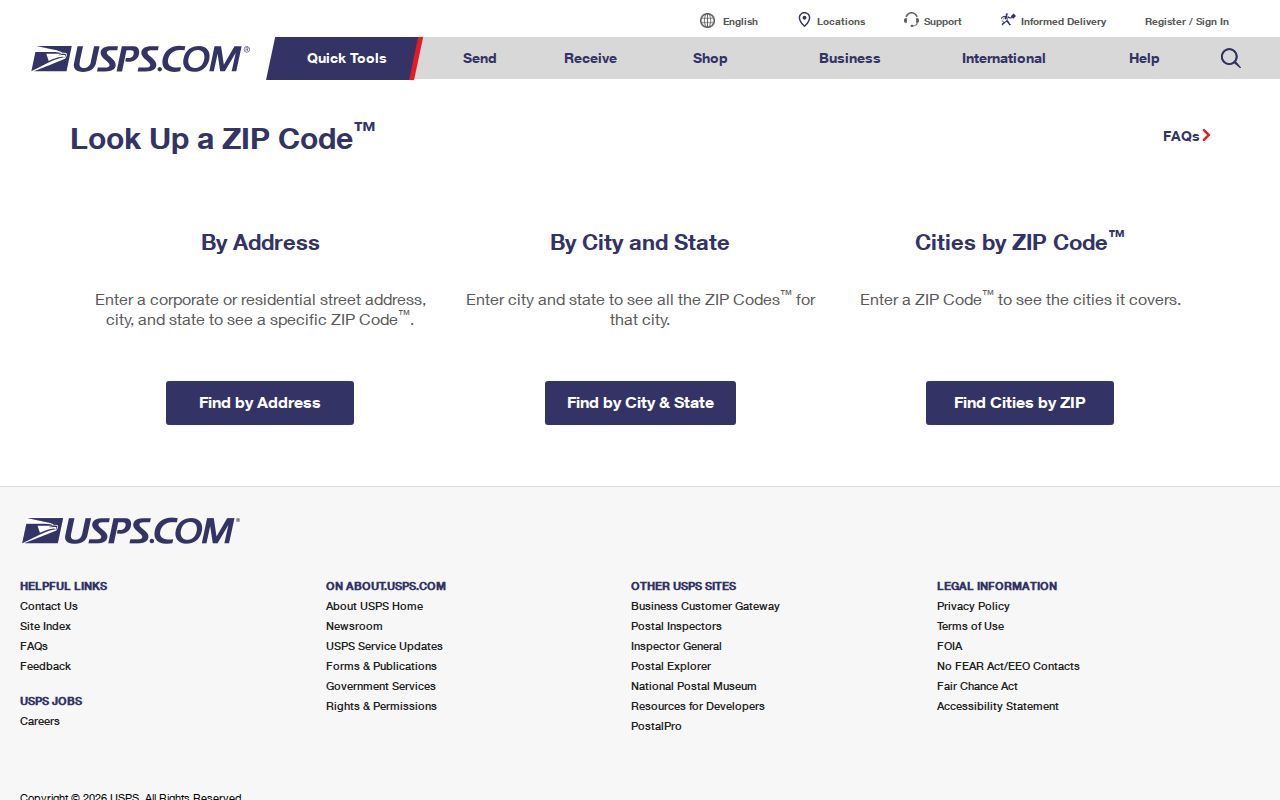 Statesville ZIP code directory image of the USPS ZIP Code Lookup search modes